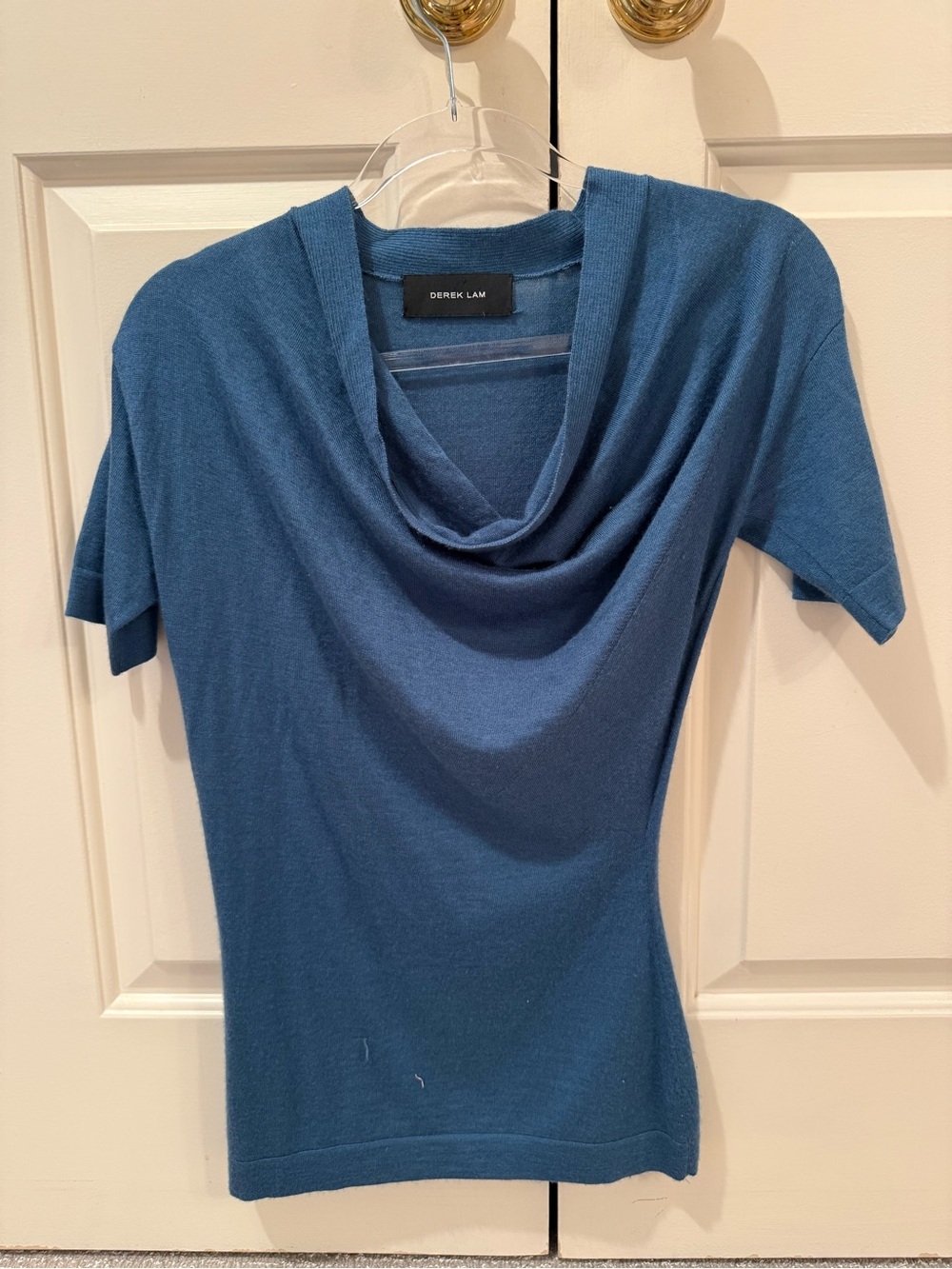 Derek Lam Blue Cowl Neck Short Sleeve Sweater
